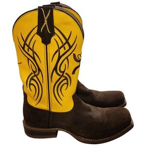 Twisted X Western Boots Men's 9.5D Hooey Collection Yellow Leather Suede Cowboy